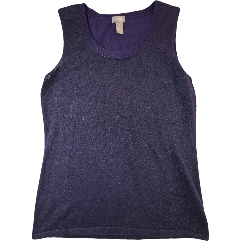 Chico's Tank Womens 1 Purple Metallic Shimmer Shell Excellent